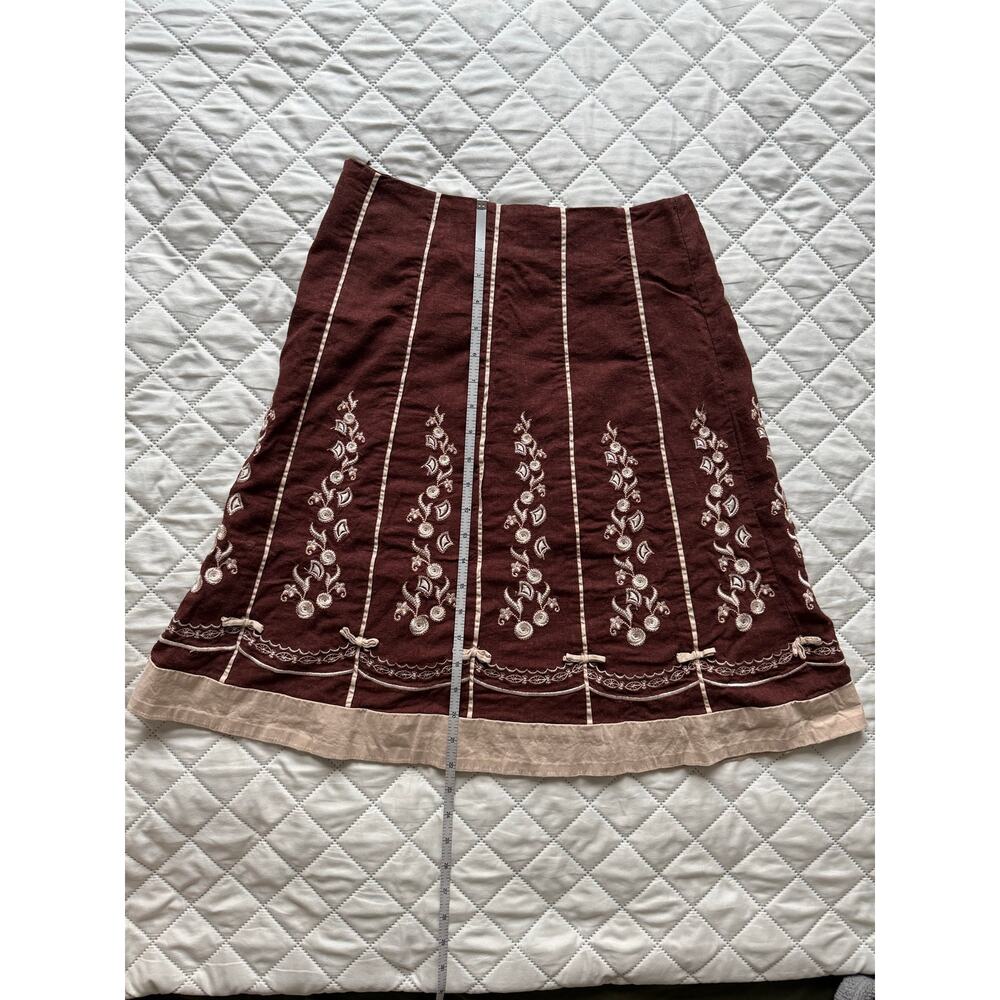 AZwell Linen Blend Embroidered Cottagecore Midi Skirt Brown Boho Prairie M - Picture 9 of 10